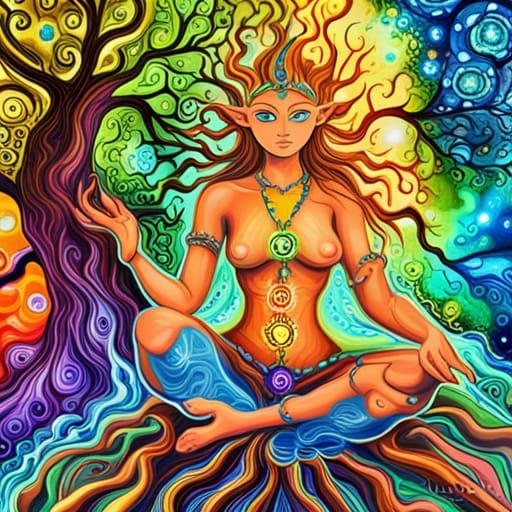 Chakra Elf Guarding the Tree of Life in Graffiti Art
