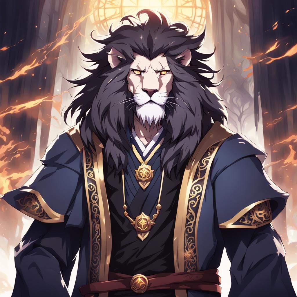 Demonic Lion Mage in Anime Style