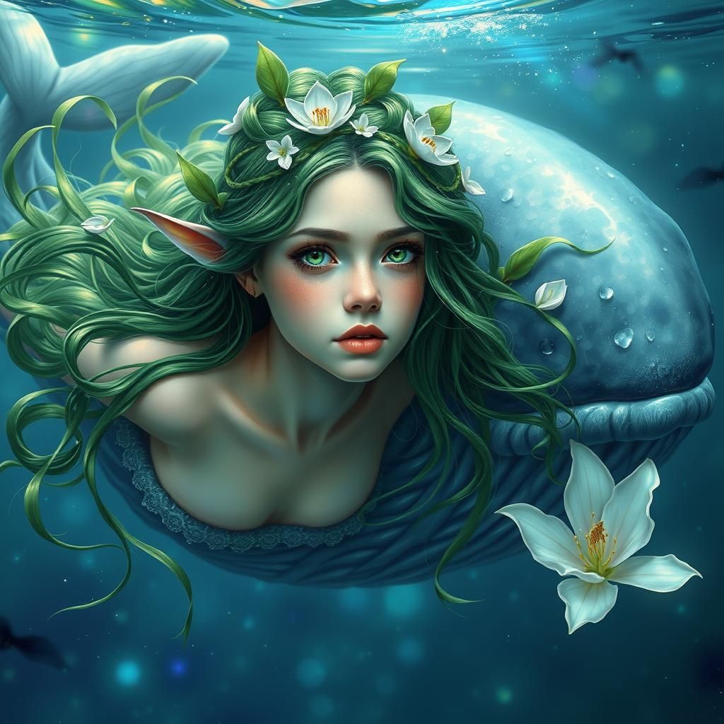 Fae Nymph and Whale in Astral Ocean