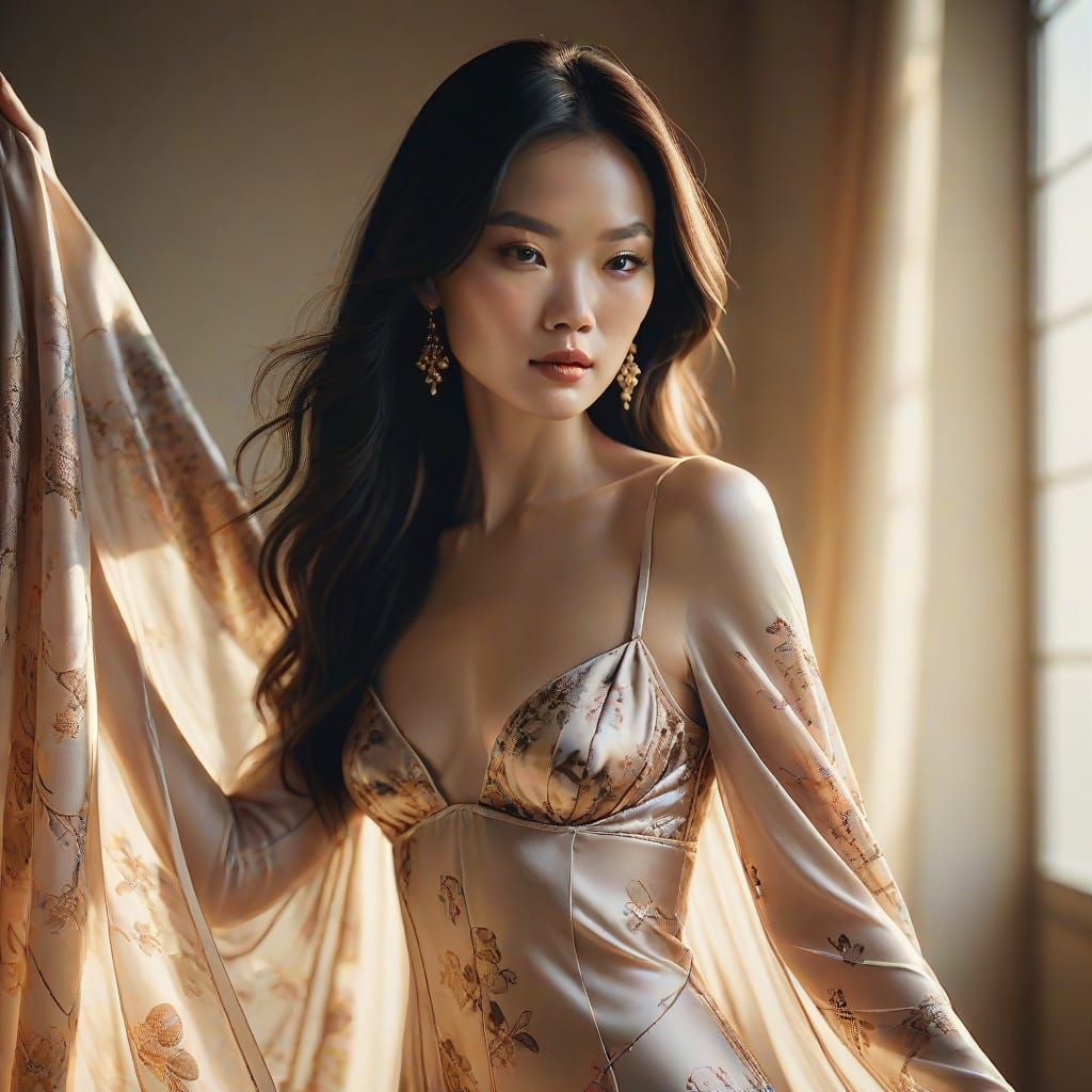 Serene Silk Beauty in Golden Light