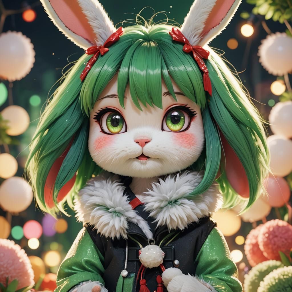 Adorable Anime Bunny Portrait in 3D Kawaii Style