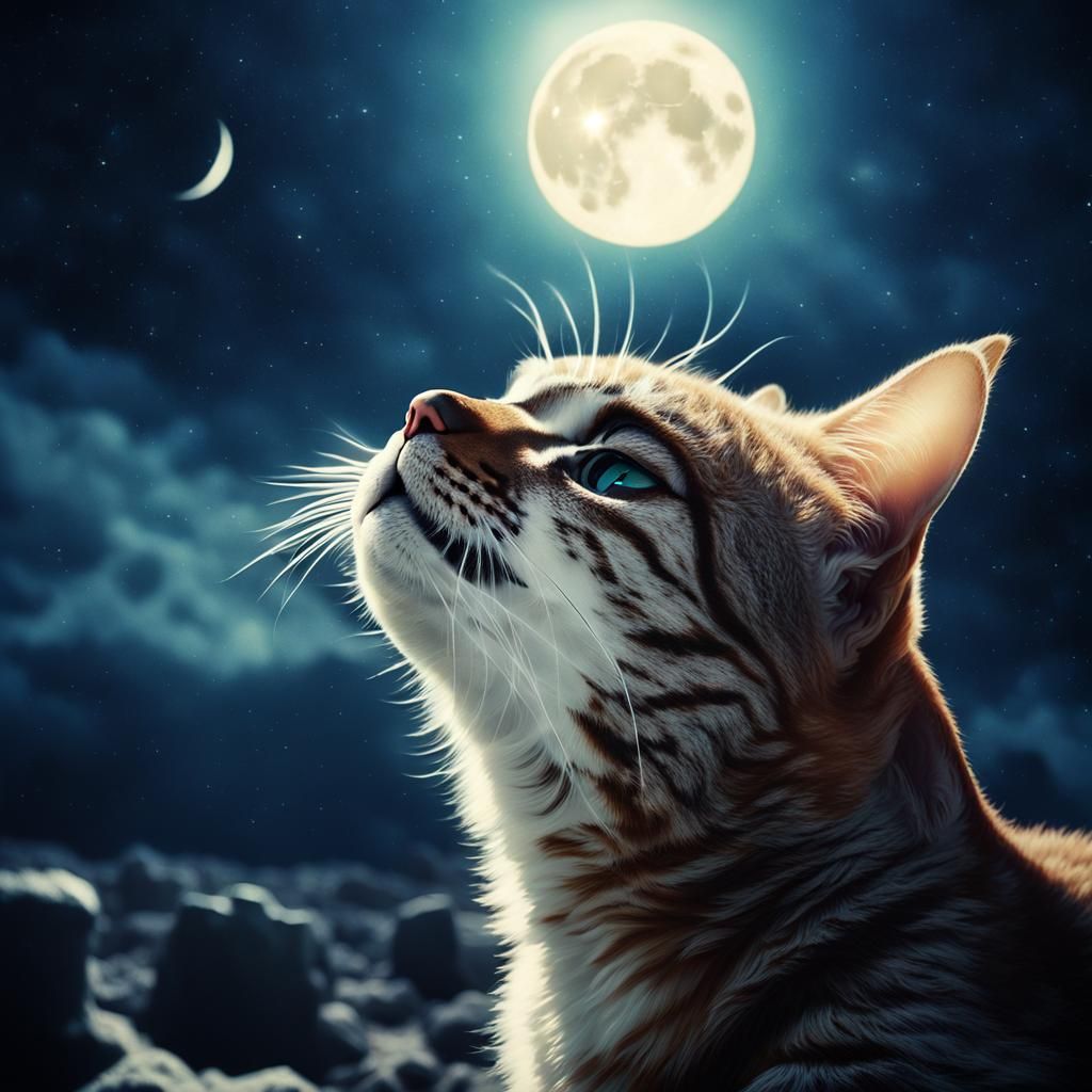 Cats Meowing at the Moon in Space