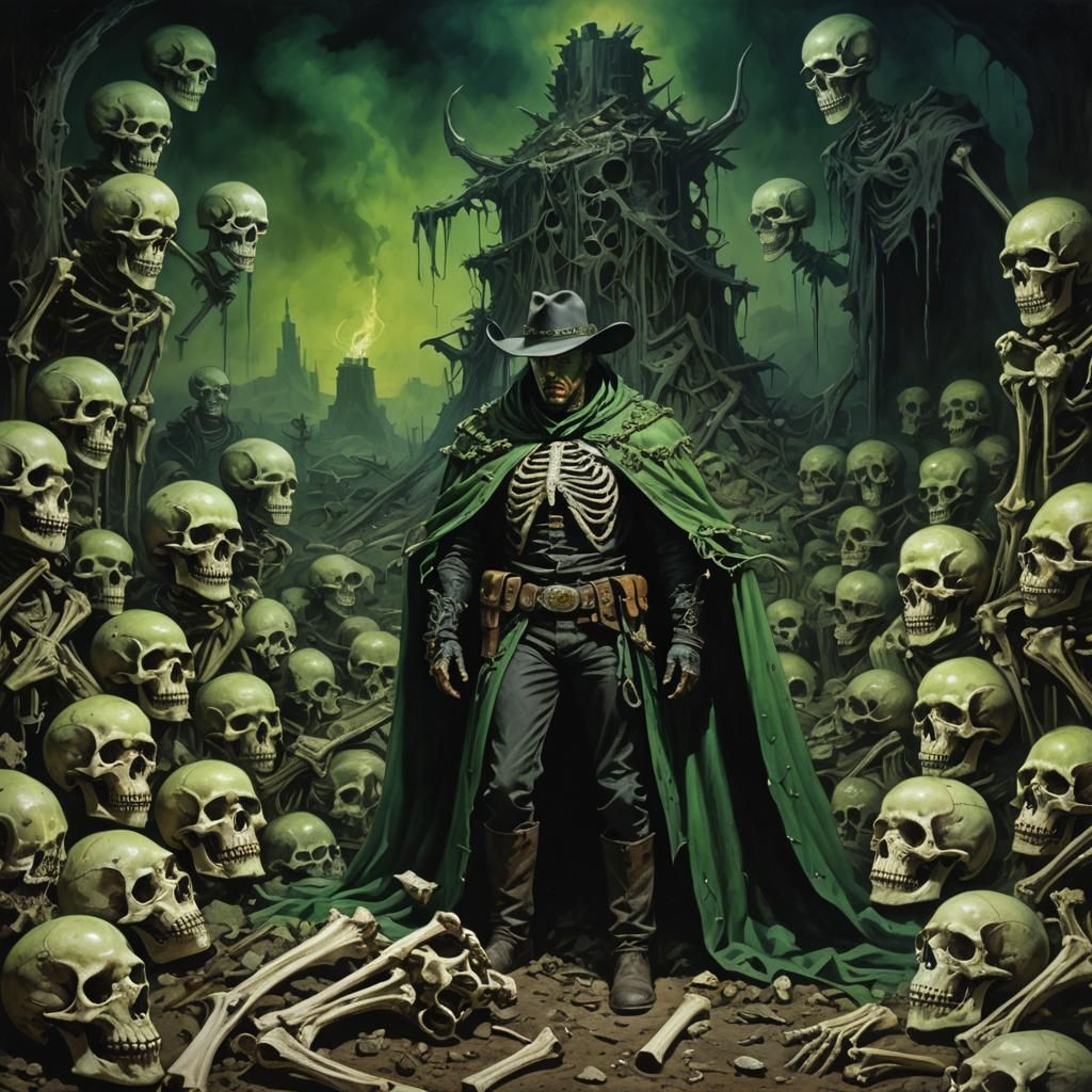 Cowboy Necromancer Casting Spell: Gothic Sci-Fi Art