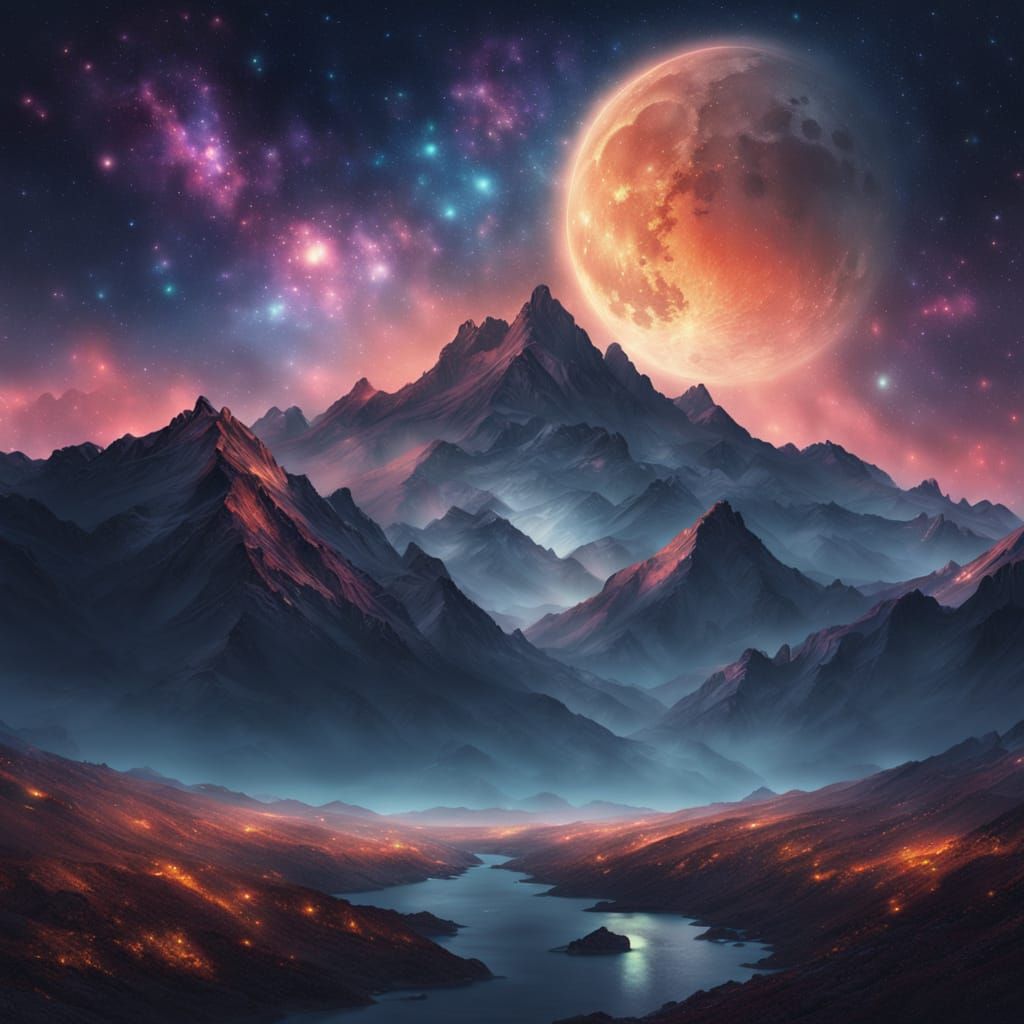 Vast Starry Night Sky with Twinkling Stars and Full Moon