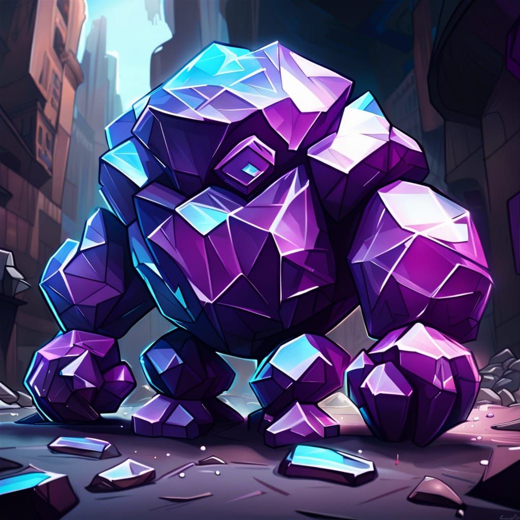 Cartoon crystal golem graffiti art, high contrast, ultra detailed, ultra quality, CGSociety