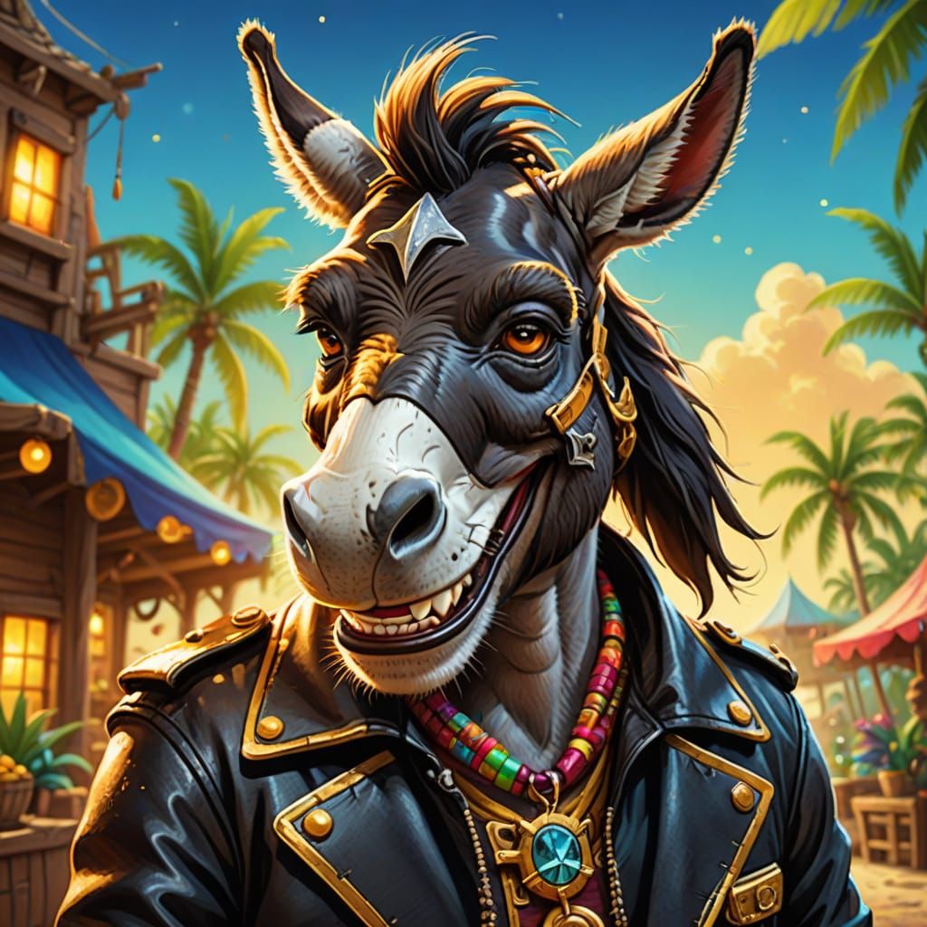 Happy Donkey Pirate Smiling in Cartoon Illustration