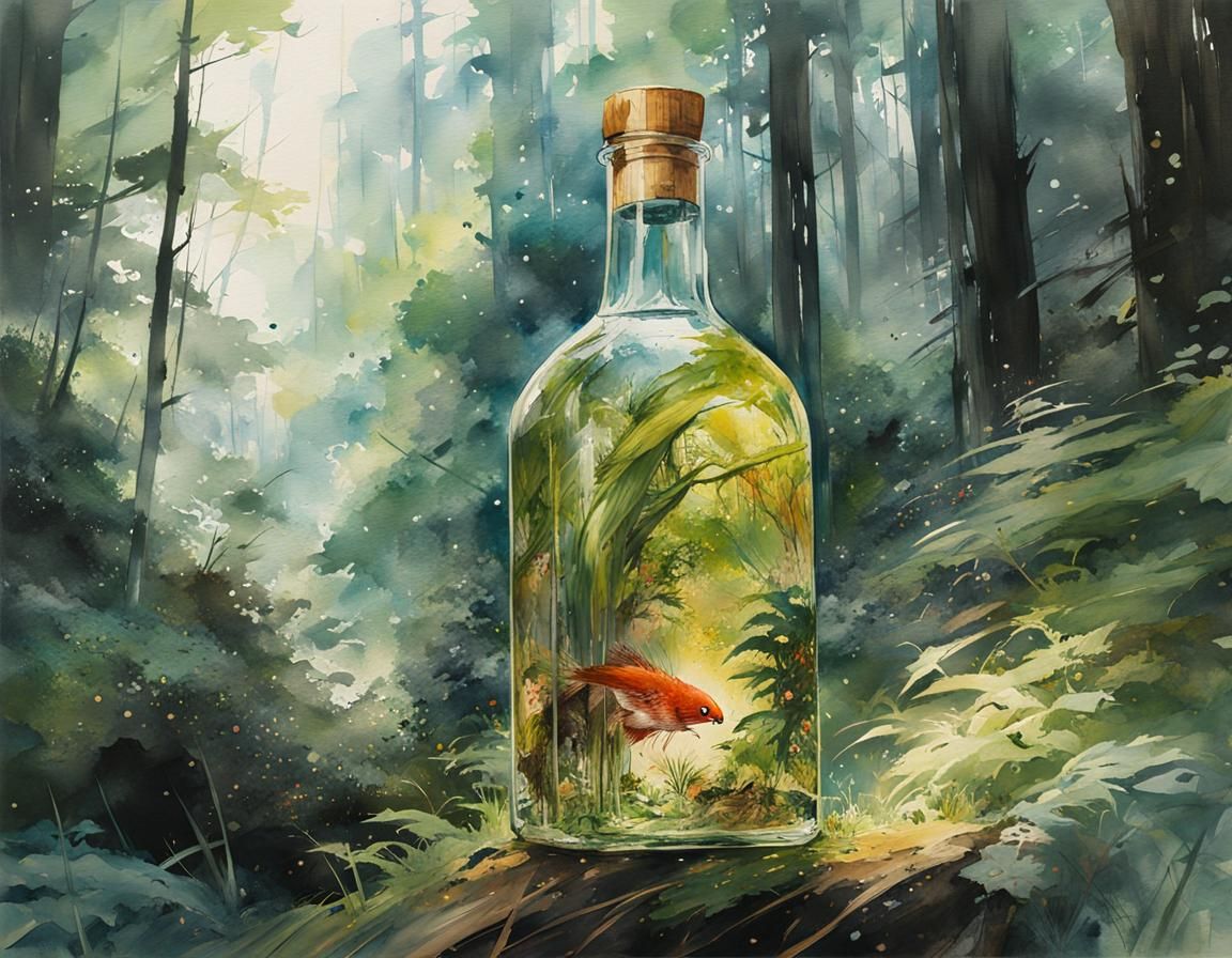 Endor Bottle in Watercolor Manga Landscape