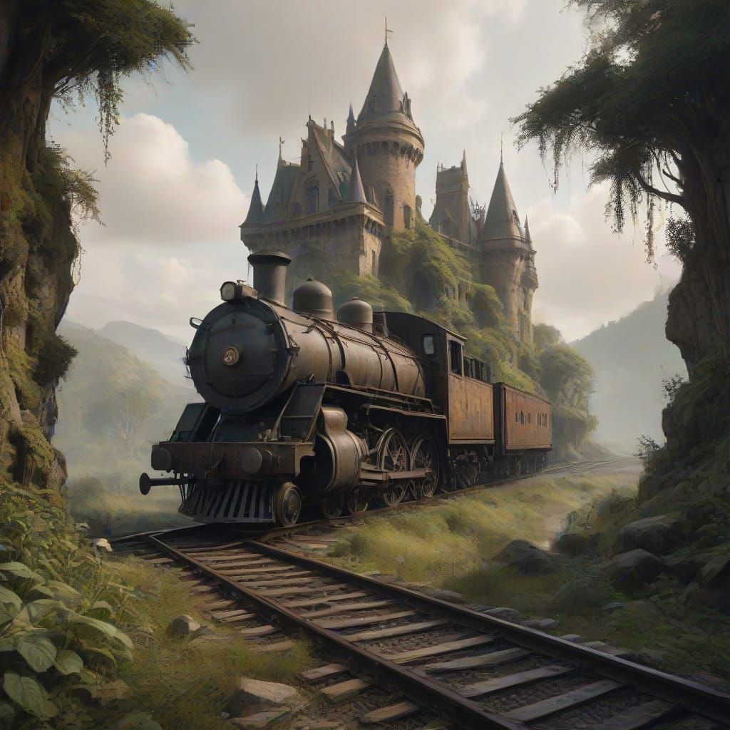 Ancient Castle Silhouetted Against Nebula Sky