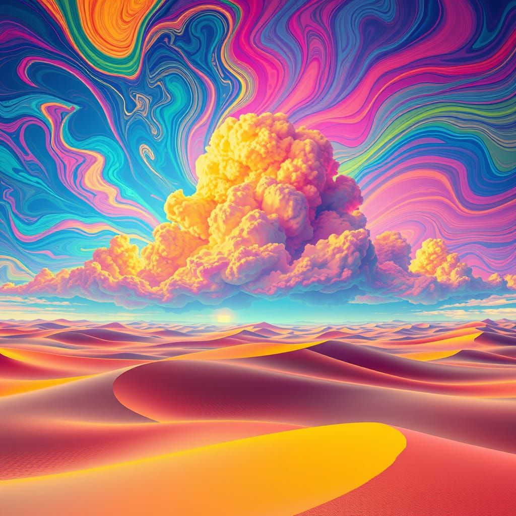 Vibrant Desert Clouds in Synthwave Neon Style