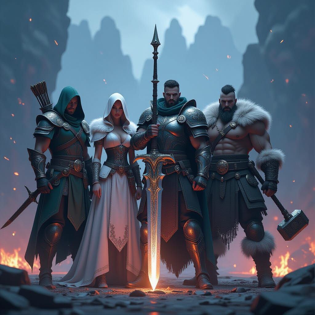 Fantasy Heroes: Rogue, Paladin, Mage, Barbarian in 3D