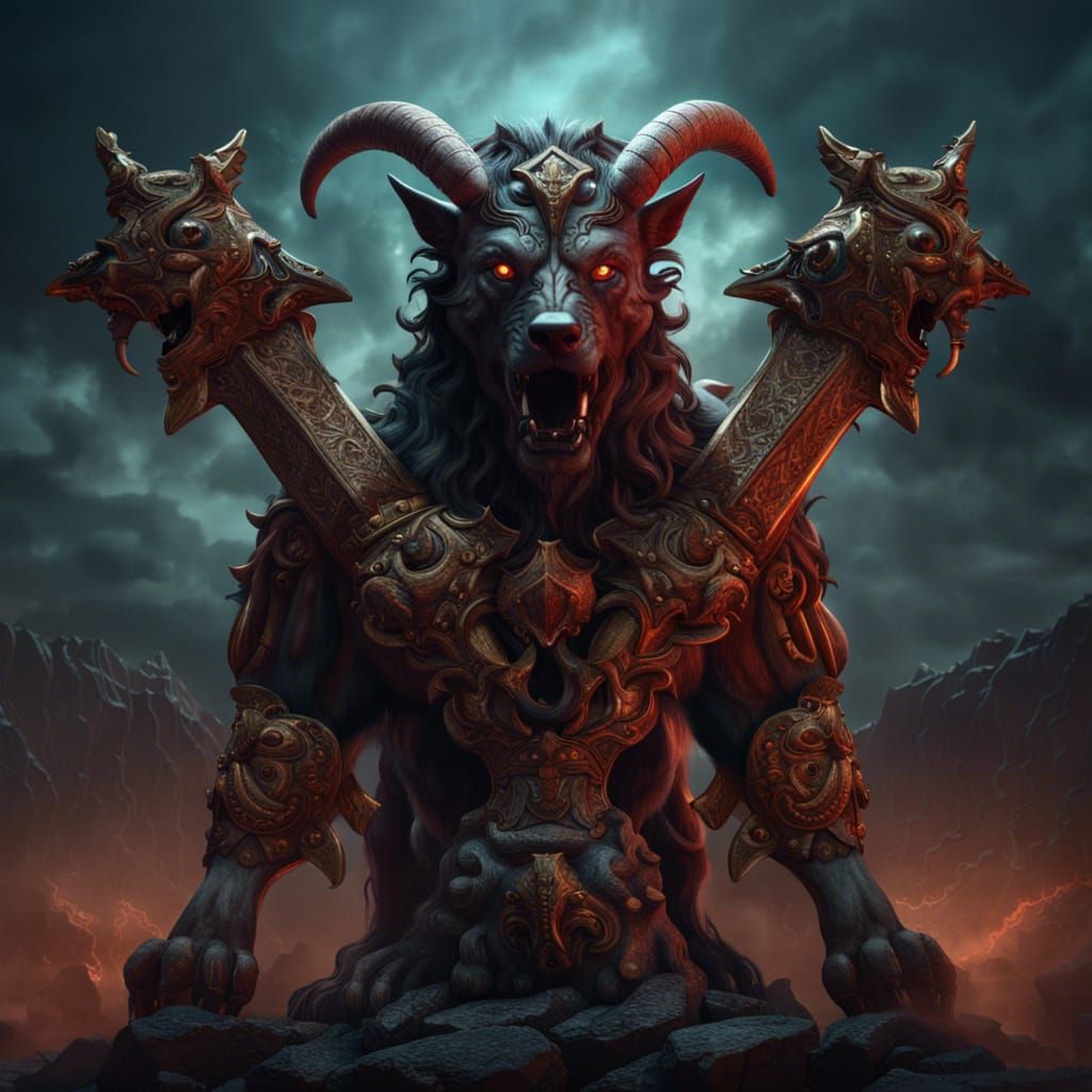 Minotaur Hellhound Hybrid in Detailed Matte Painting