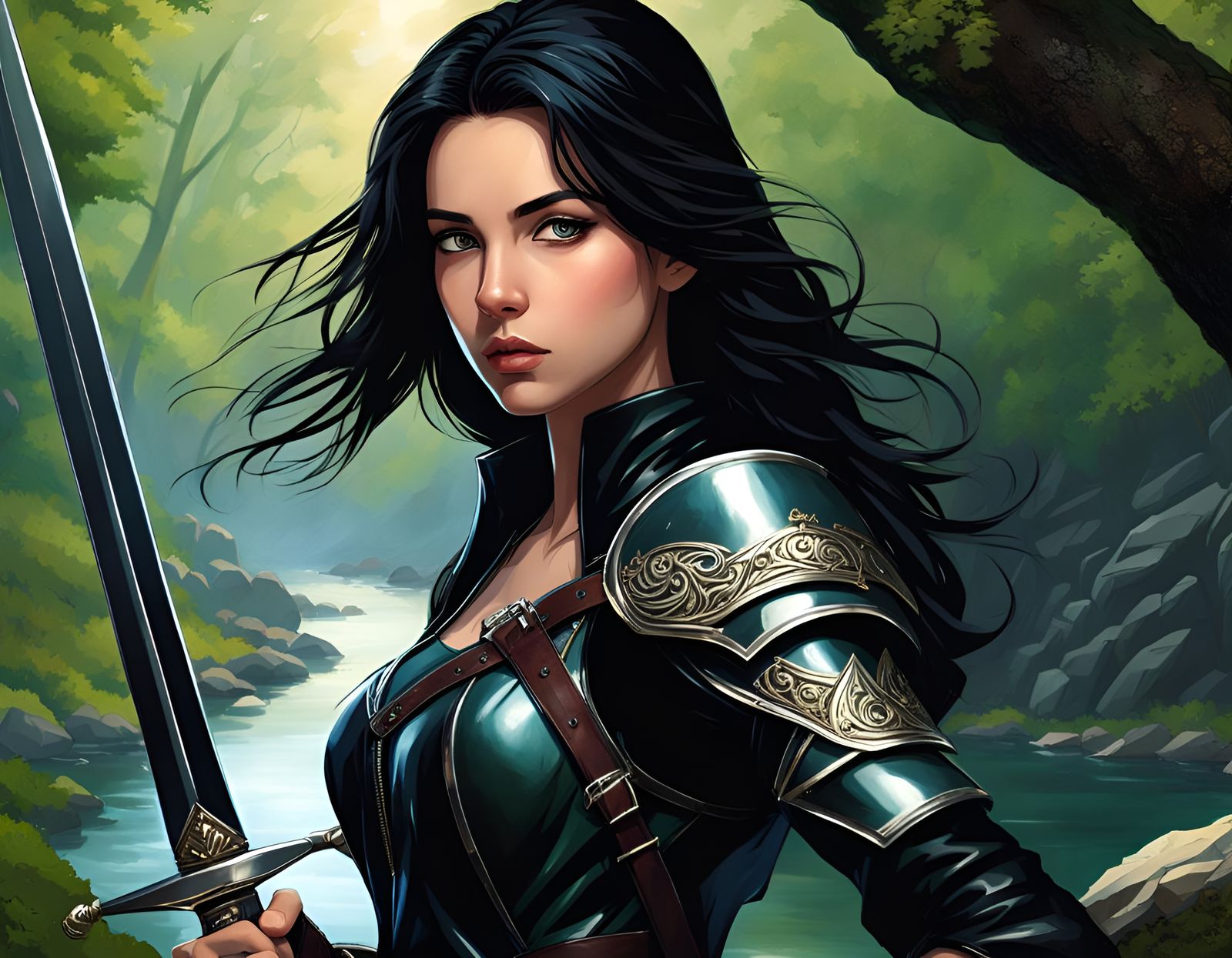 Teenage Warrior on Cliff at Sunrise: Fantasy Art