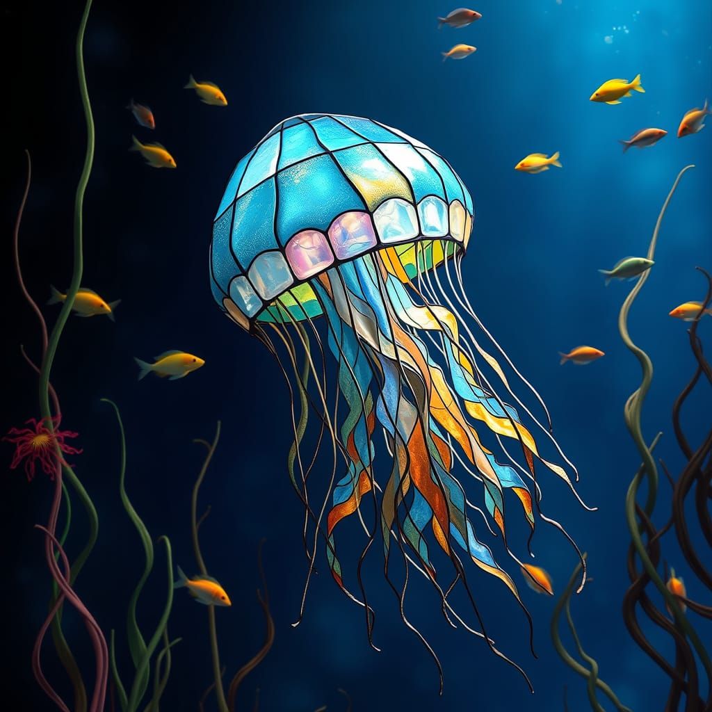 Stained Glass Jellyfish in Hyperrealistic Style