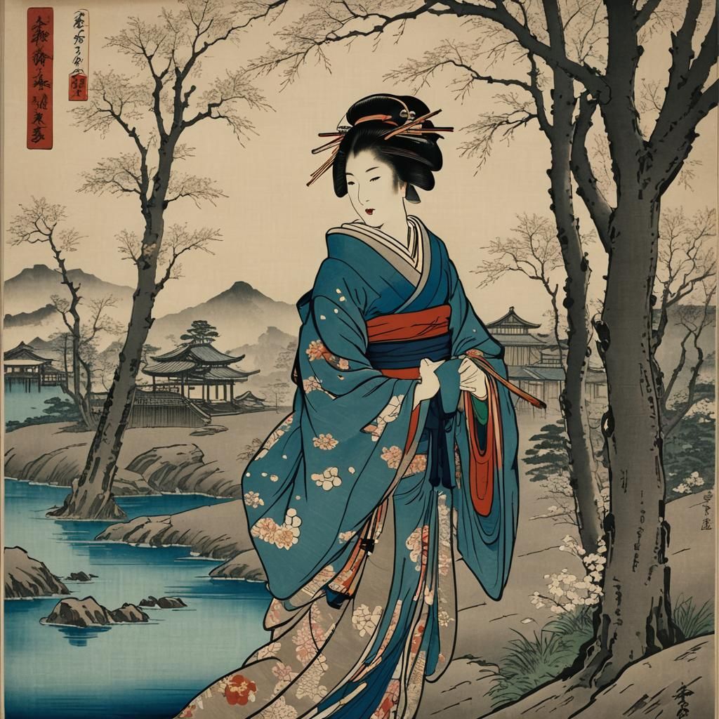 Geisha in Ukiyo-e Style: Inspired by Hiroshige