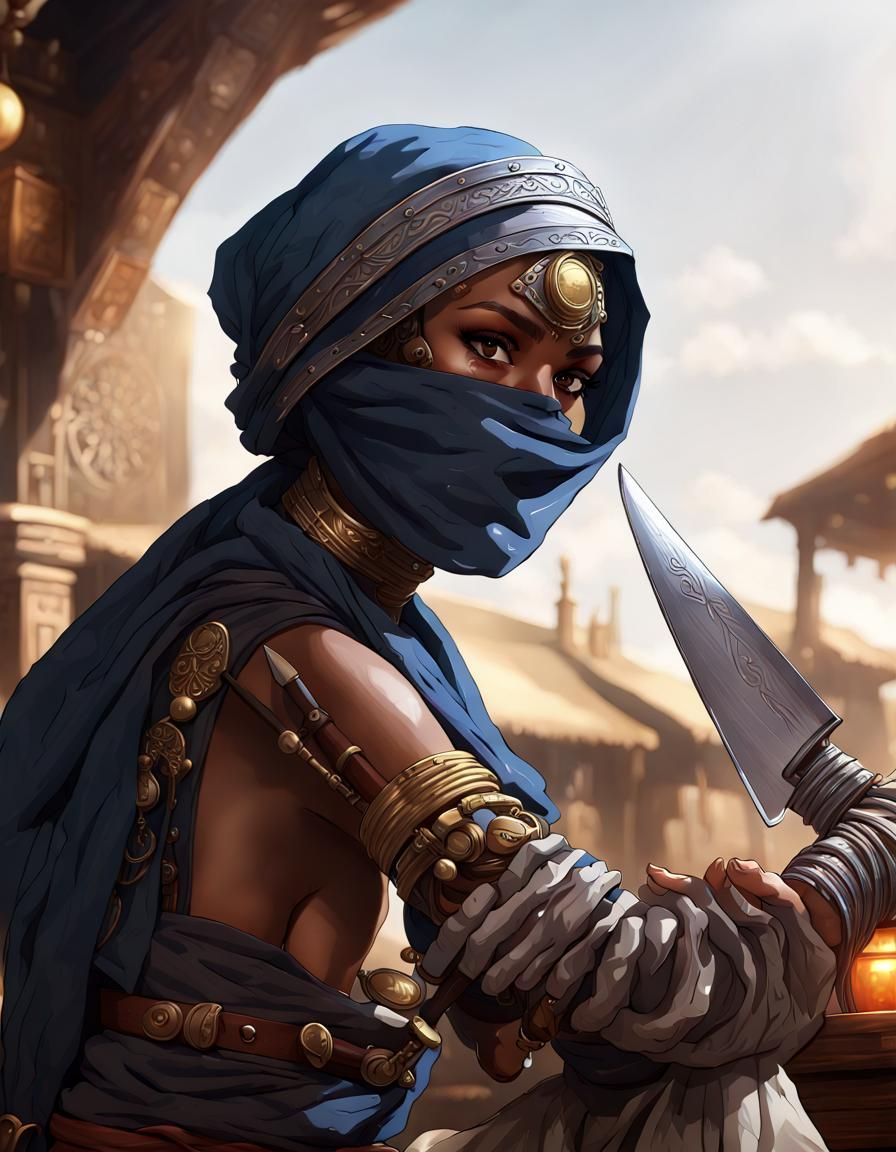 Dreamcore Tuareg Warrior with Knife in Tavern