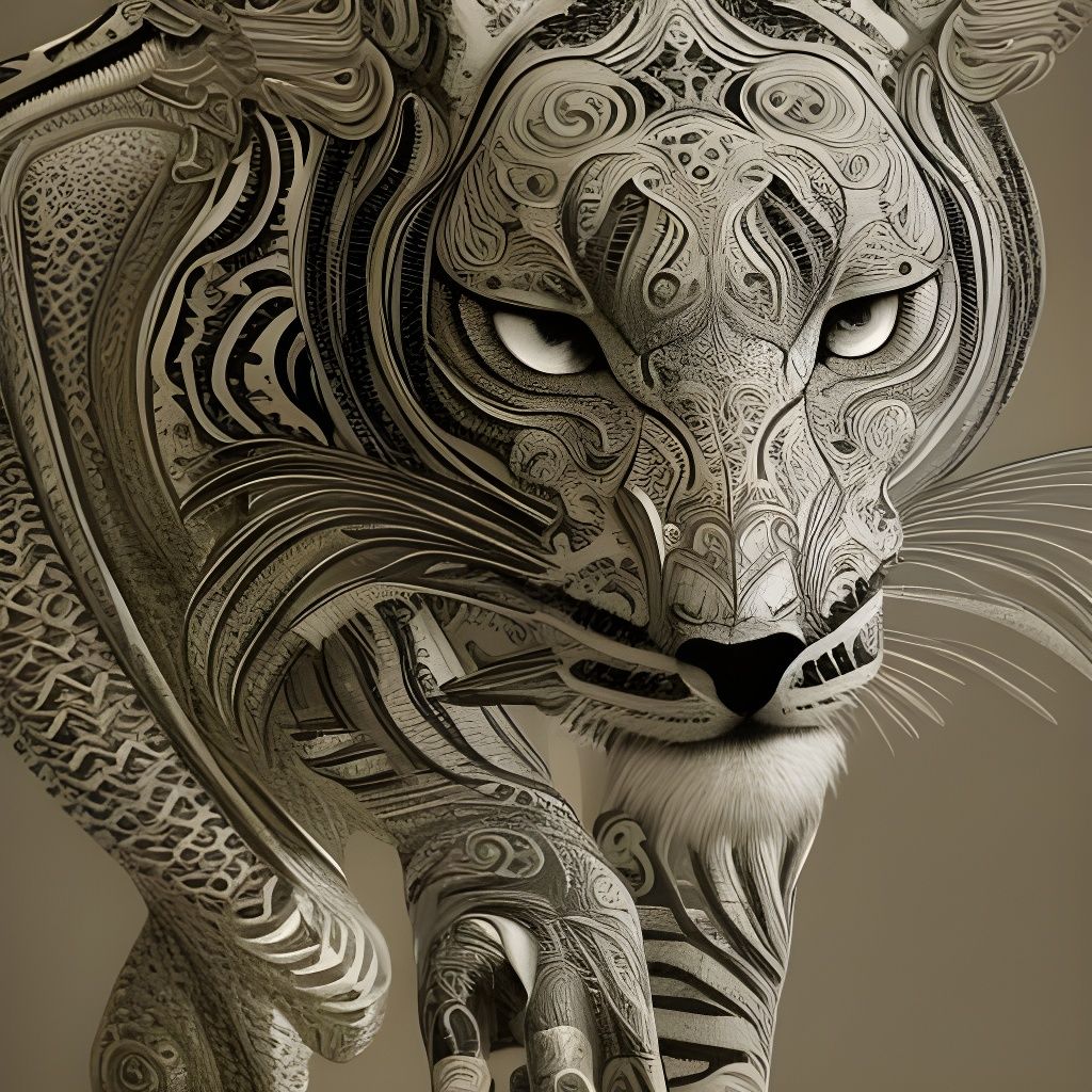 Intricate White Tiger Digital Matte Painting