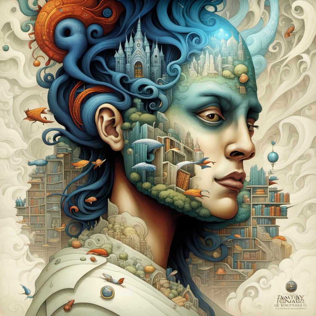 Fantasy Library Concept Art in Mixed Media Style