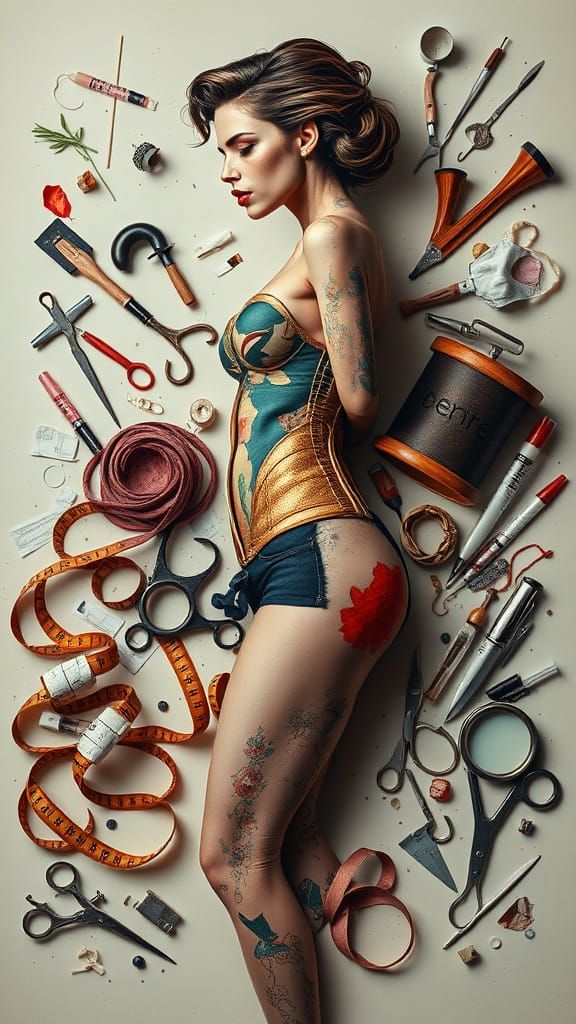 Feminine Form Dissected in a Surrealist Tapestry