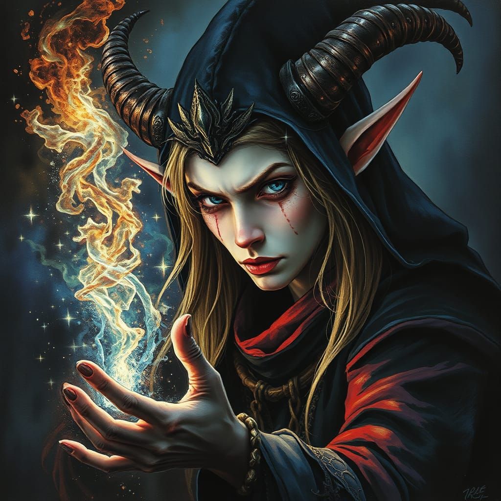 Menacing Elven Mage Portrait in Dark Fantasy Style