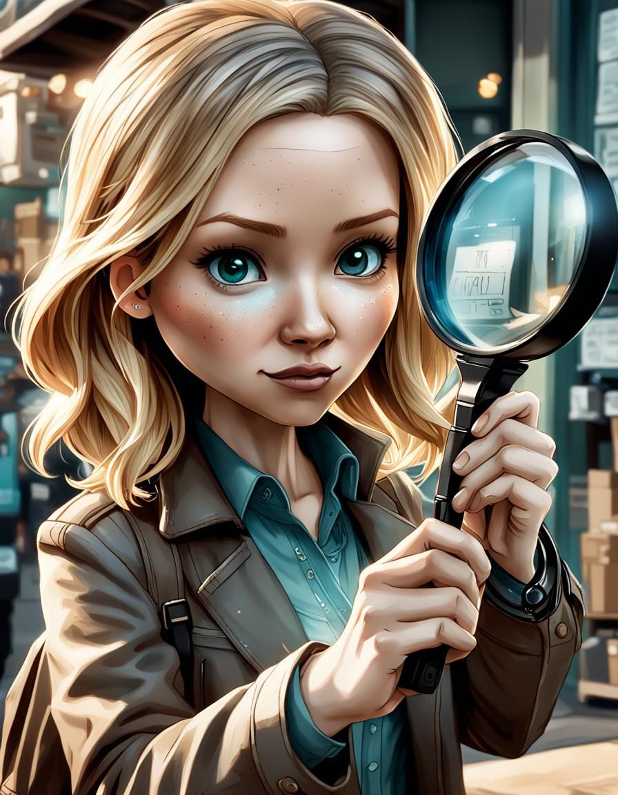 Chibi Detective Investigates Crime Scene, Hyperrealistic Ani...