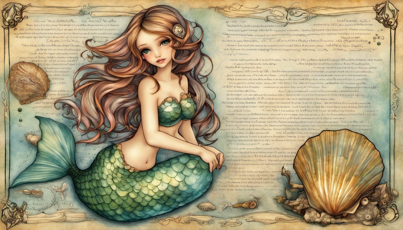 Scientific Mermaid Journal Illustration in Chibi Style