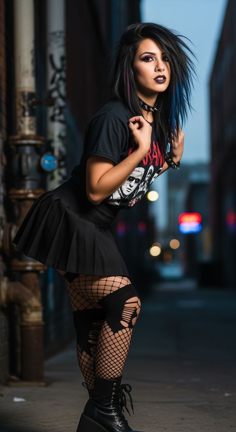 Hispanic Woman in Emo Style, Photorealistic 8K