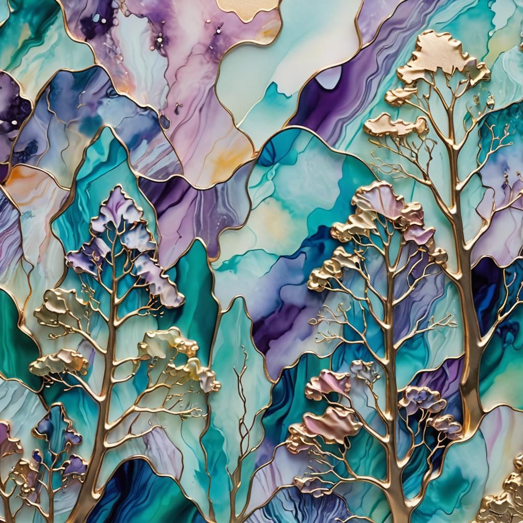 Dreamy Pastel Cloudscape with Melted Trees