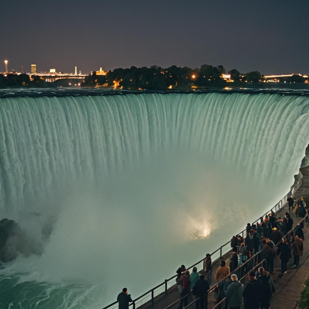 Niagara Falls at Night: A Cinematic Film Still
