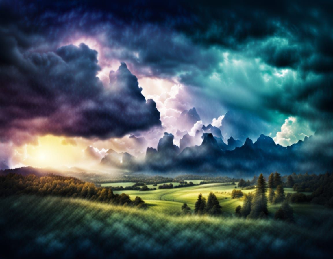 Surreal Stormy Sky in Textured Landscape