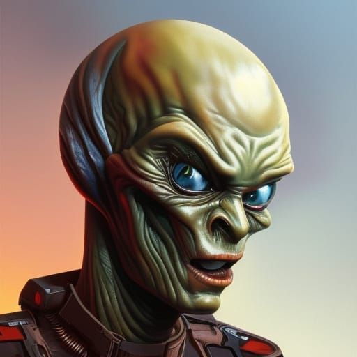 Detailed Portrait of Mars Attacks Alien in Splash Art
