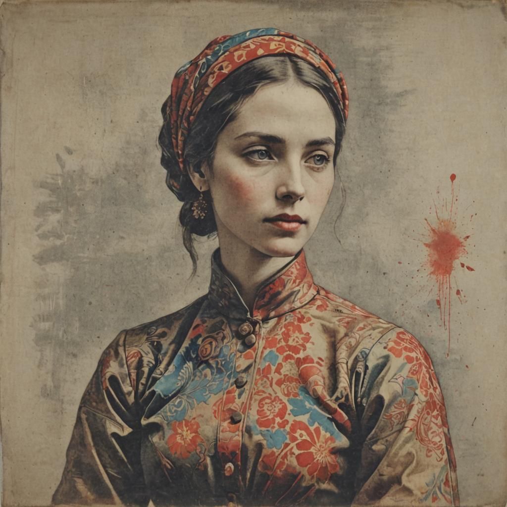 Woman's Portrait in Dye-Transfer Printing Style