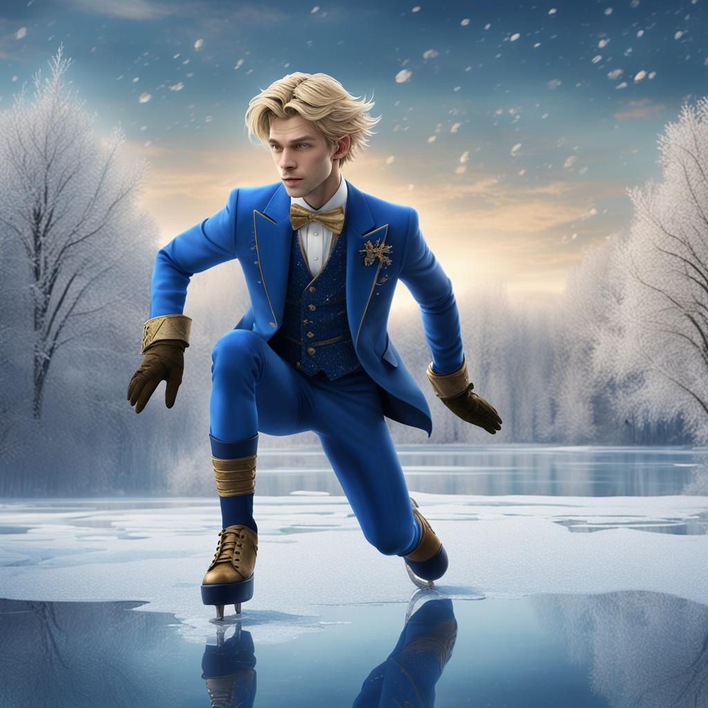 Teenage Prince Figure Skating on Frozen Lake