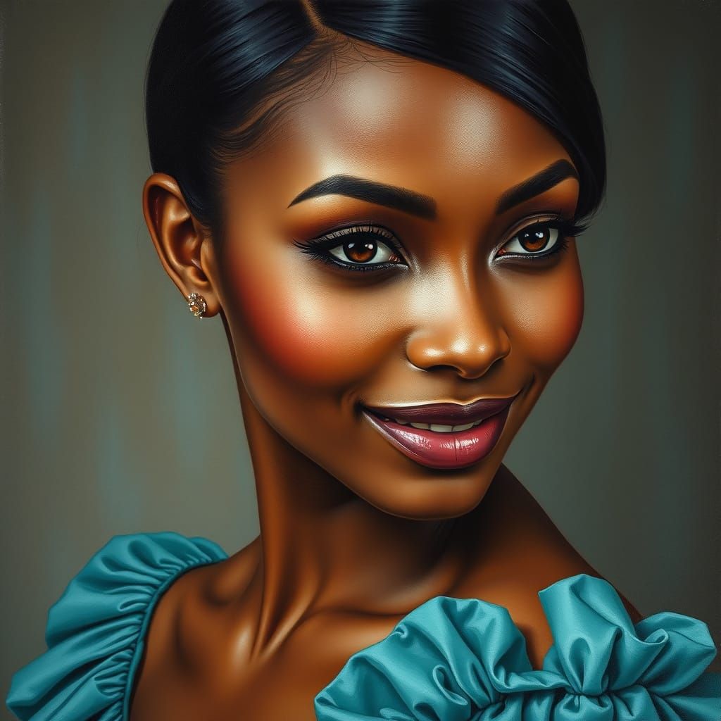 Rembrandt-Style Portrait of Smiling African American Woman