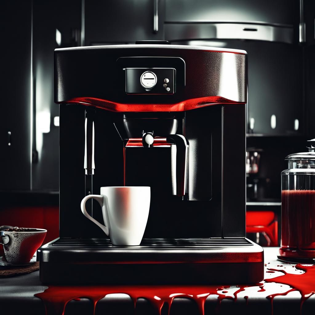Spooky Coffee Machine in Dark Kitchen