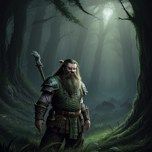 Ancient Dwarf Warrior Guards Mossy Cave Entrance