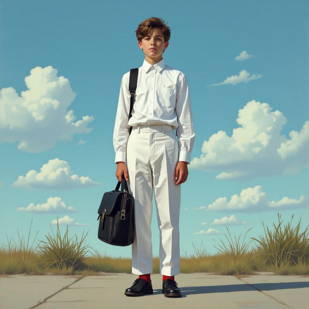 Hyperrealistic Schoolboy in Crisp White Uniform