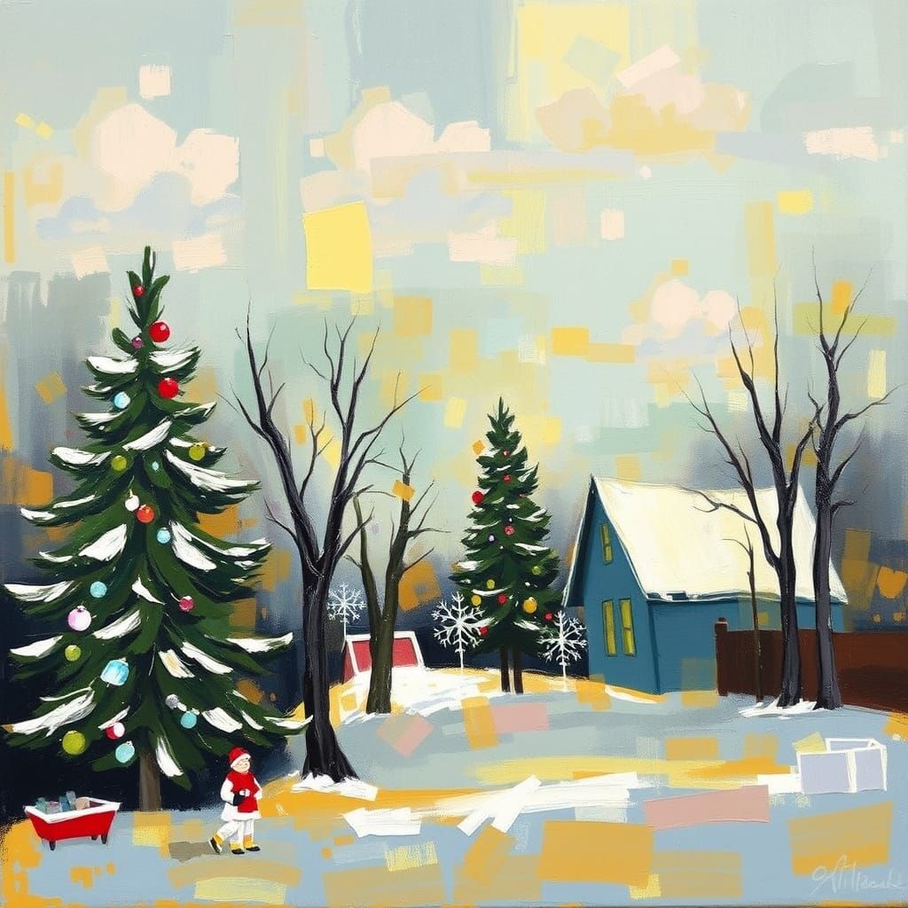 Abstract Holidays Scene in Modern Oil Painting Style