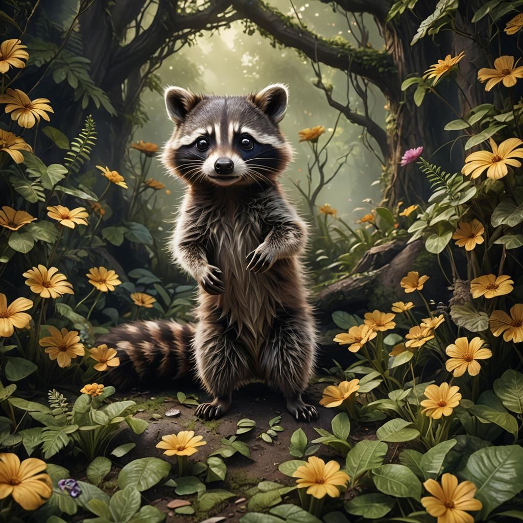 Adorable Baby Raccoon: Detailed Matte Painting