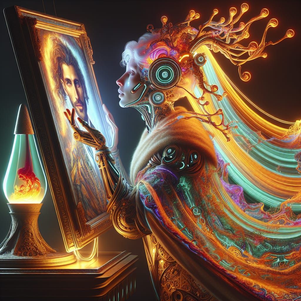 Mourning Woman in Futuristic Art Deco Scene