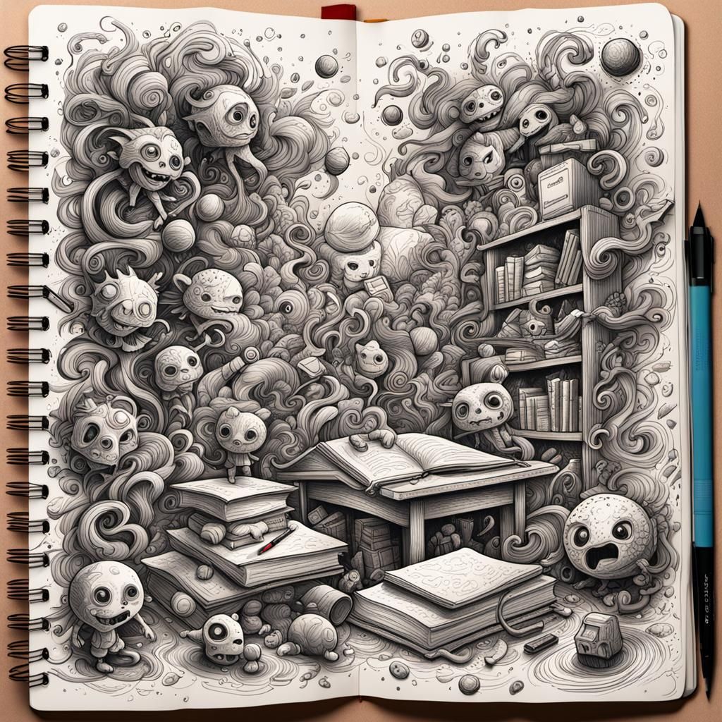 Chaotic Classroom Doodle in Comic Book Style