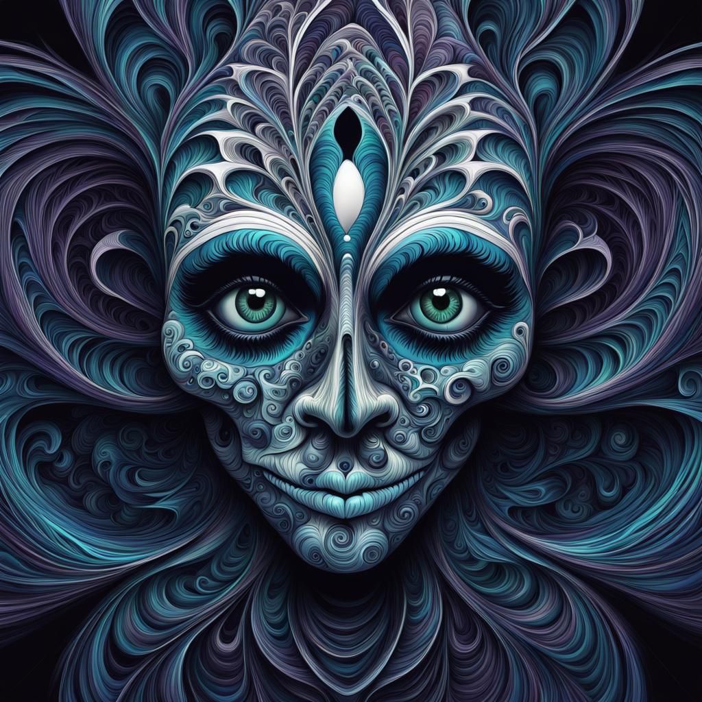 Psychedelic Flower Face in Tim Burton Style