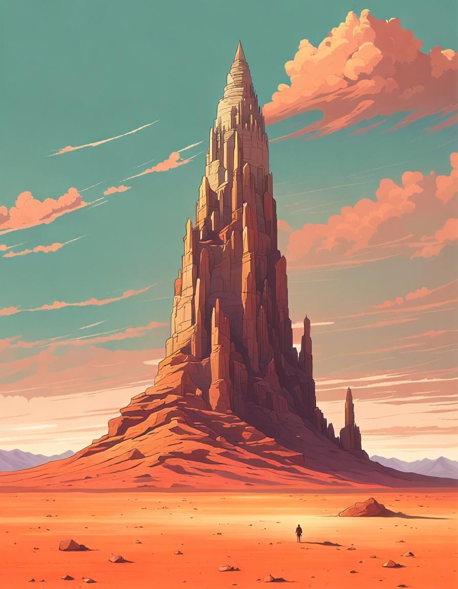 Stone Spire in Desert with Fantasy Magic