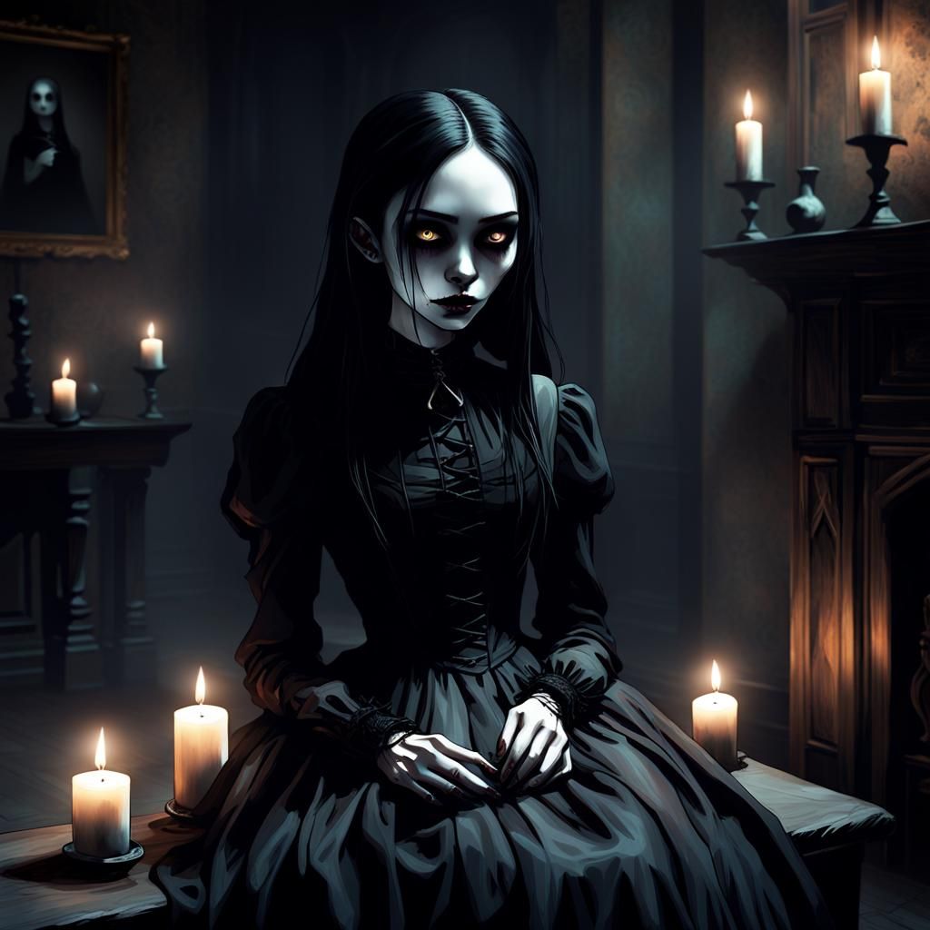 Ethereal Goth Girl in Haunted Candlelight