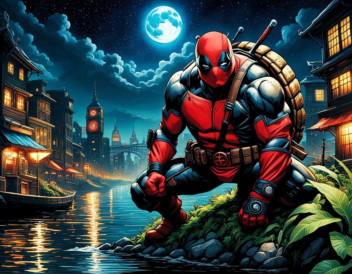 Deadpool TMNT McGyver Mashup in Airbrush Art