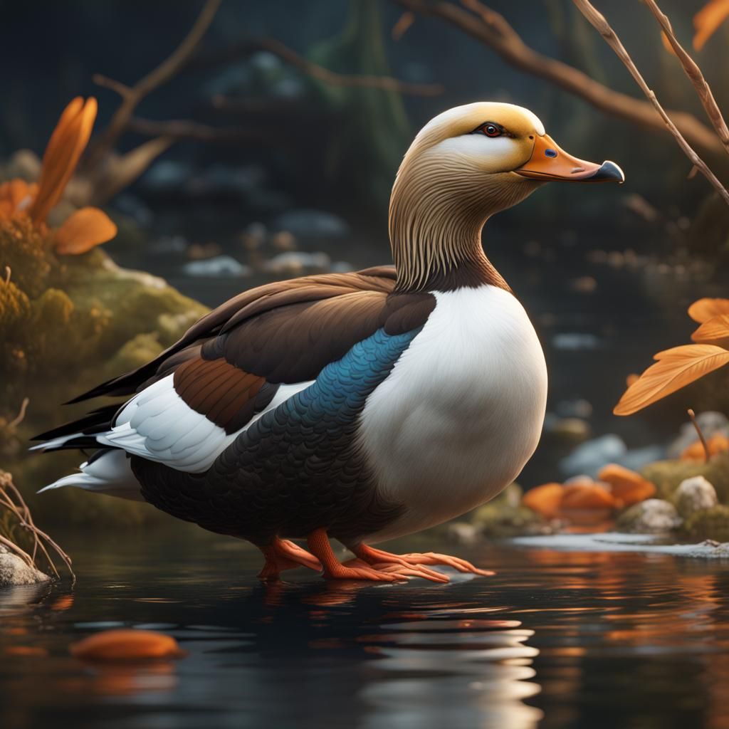 King Eider Mandarin Duck Hybrid: Detailed Digital Art