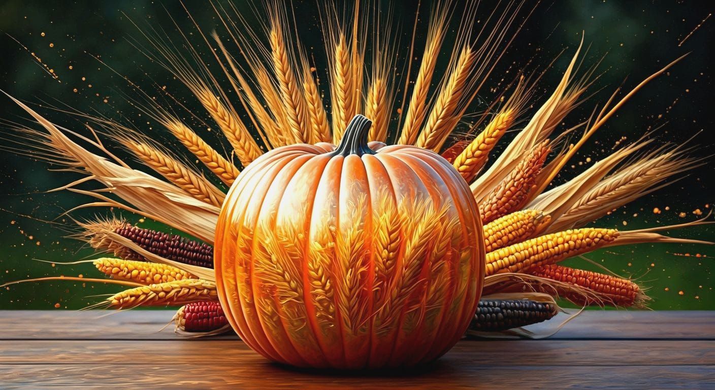 Abstract Expressionist Harvest Bounty in Transparent Pumpkin...