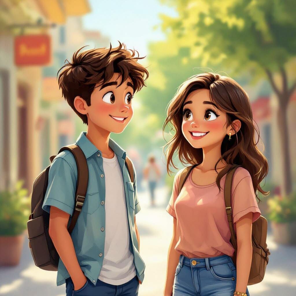 Smiling Girl and Boy in Sunny Outdoor Scene