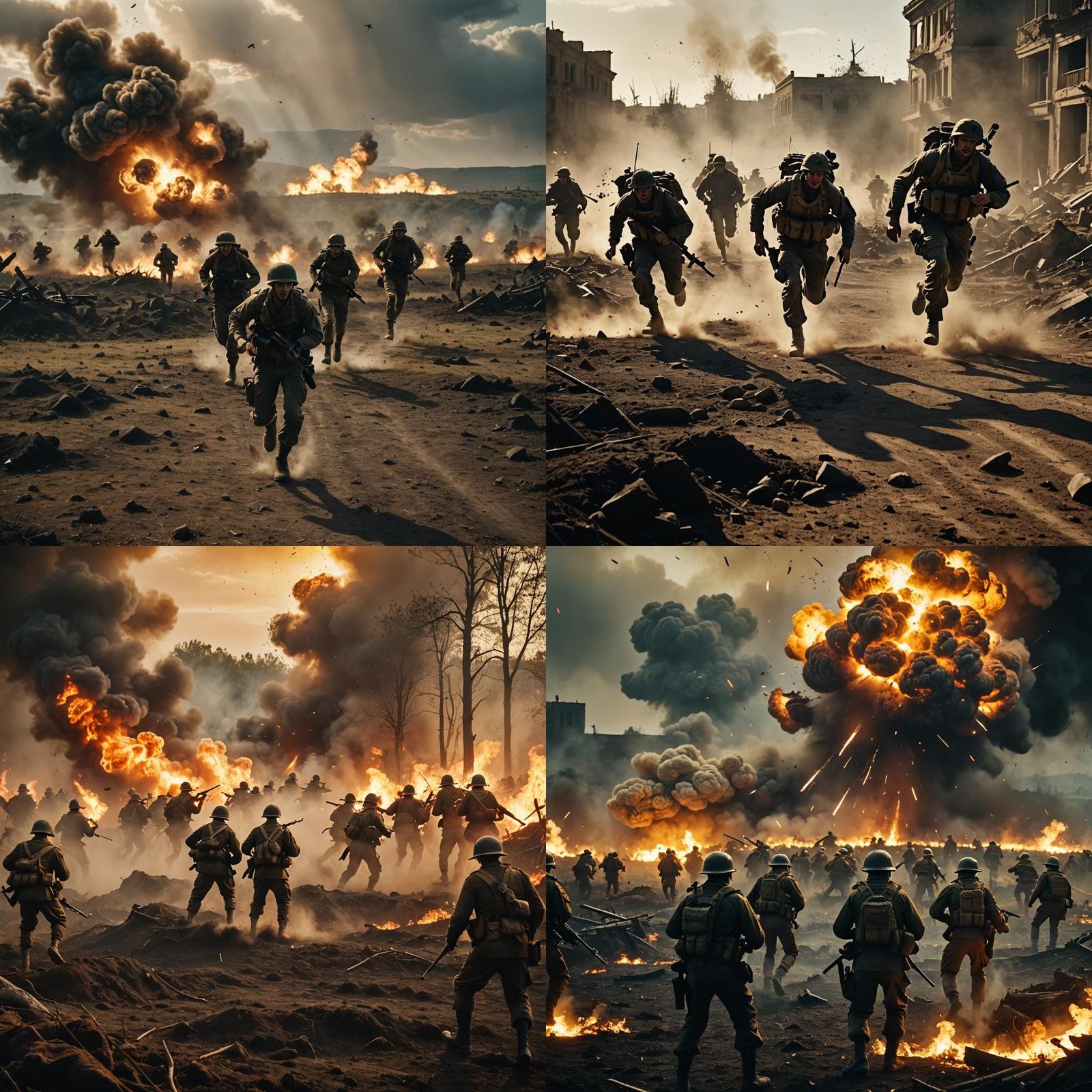 Epic Battlefield Scene with Explosions and Soldiers