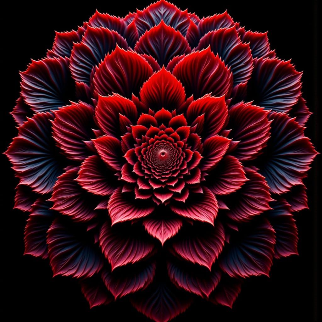 Surreal Double Exposure: Escher Flowers in Black and Red