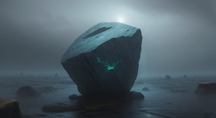 Mysterious Glowing Stone on Desolate Plain